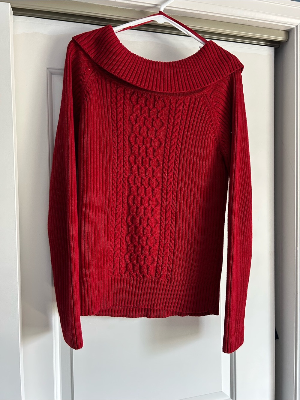 American Living Red Cable-Knit Cowl Sweater